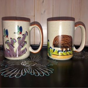 HF Coors Sonoran Desert Cactus Hummingbird Coffee Mugs Wild Boar Set of 2